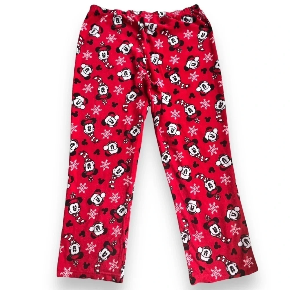 Disney Women’s Mickey and Minnie Fleece Christmas Pajama Pants Red Size Large - Picture 4 of 5